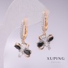 Xuping Ohrringe mit 18K-Vergoldung und Rhodiumbeschichtung – schwarze Steine und weiße Strasssteine, 30×12 mm