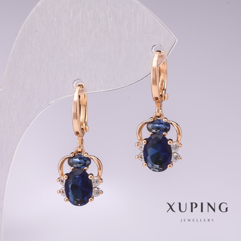 Ohrringe Xuping Spinnenmotiv, 18K-Vergoldung, mit blauen Steinen und weißen Strasssteinen, 25 × 10 mm