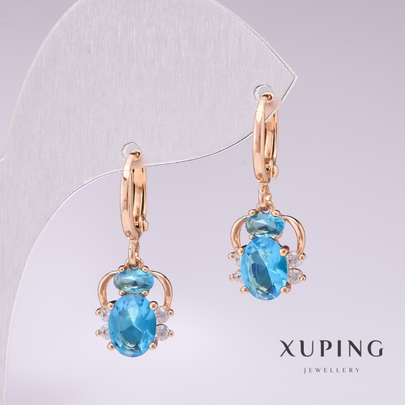 Ohrringe Xuping Spinnen, 18K-Vergoldung, mit blauem Stein und weißen Strasssteinen, 25×10 mm
