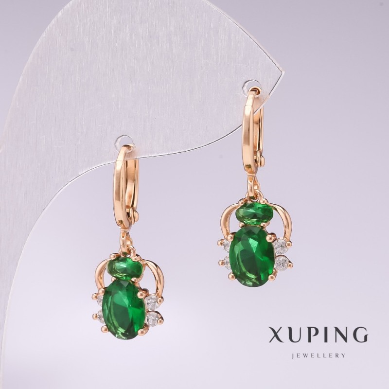 Ohrringe Xuping Spinnenmotiv, 18K-Vergoldung, mit grünen Steinen und weißen Strasssteinen, 25 × 10 mm