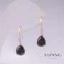 Xuping-Ohrringe mit 18K-Vergoldung und Rhodiumbeschichtung, schwarze Steine und weiße Strasssteine, 21 × 7 mm