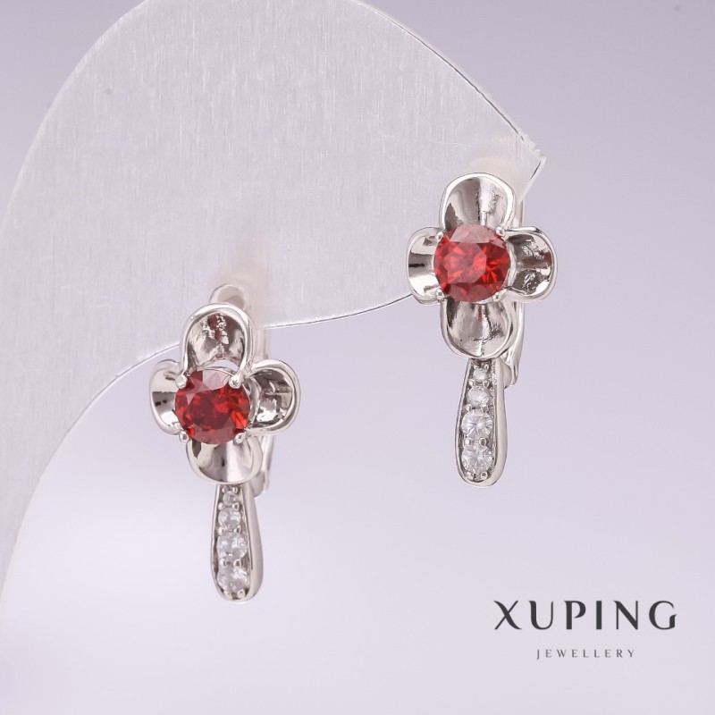 Xuping rhodiumbeschichtete Ohrringe mit roten Steinen und weißen Strasssteinen 20×10 mm