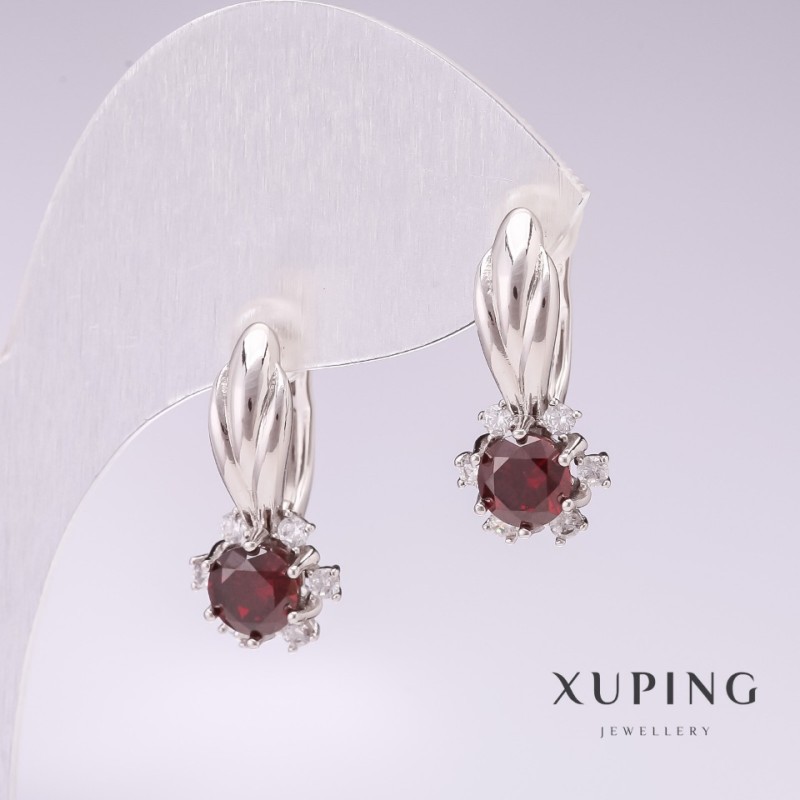 Xuping Ohrringe mit Rhodiumbeschichtung und roten Steinen 21×10 mm