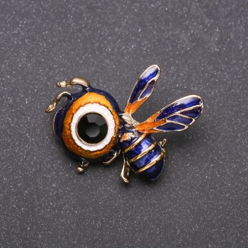 Bienenbrosche Blau-Gelb Emaille, gelbes Metall, 34 × 36 mm
