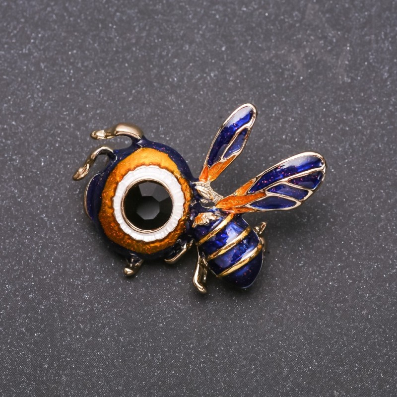 Bienenbrosche Blau-Gelb Emaille, gelbes Metall, 34 × 36 mm