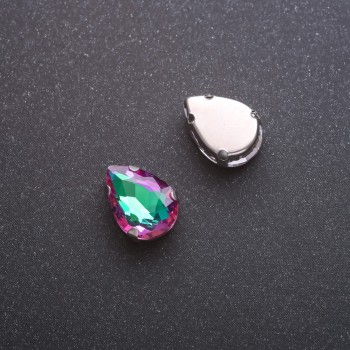 Aufgenähter Kristall Tropfenform 10×14 mm grün-himbeerfarbig
