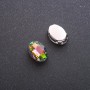 Preis pro Packung / 10 Stück. Aufgenähter Kristall mit Zapfenfassung oval 10x14 mm grün-rosa