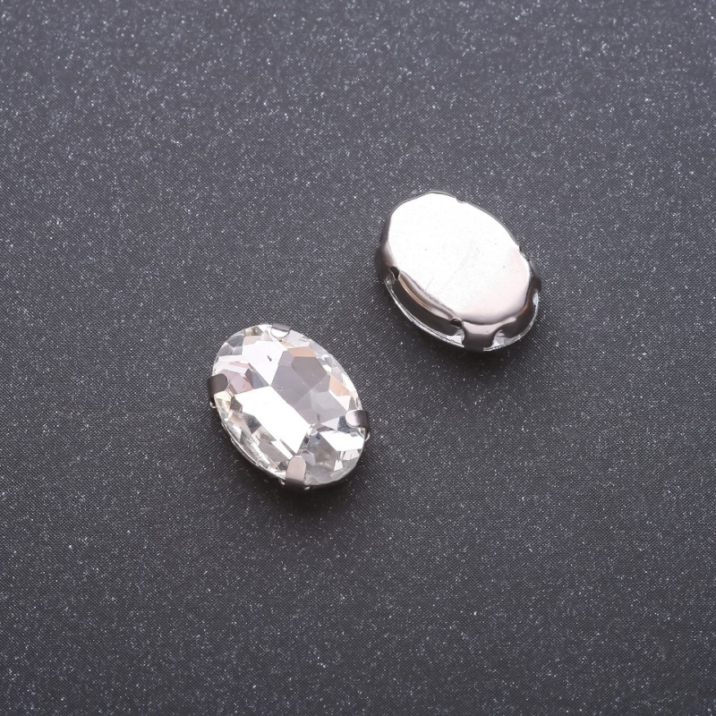 Preis pro Packung /10 Stück. Nähkristall mit Öse ovaler Form 10×14 mm weiß