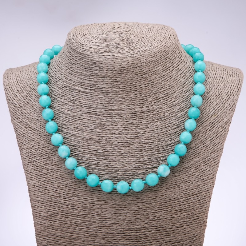 Aquamarin-Kette mit facettierten Kugeln, Ø 10 mm, Länge 48 cm