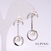 Xuping-Ohrstecker mit weißer Mallorca-Perle, 30 × 5 mm, rhodiumbeschichtet