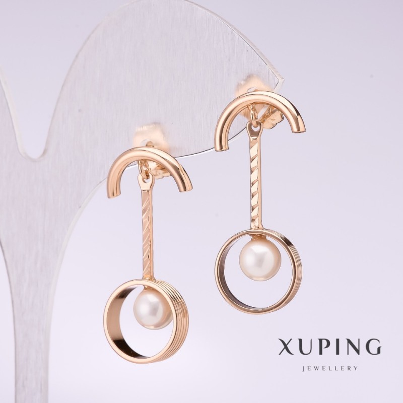 Xuping Ohrringe mit weißer Mallorca-Perle, 30 × 5 mm, Vergoldung