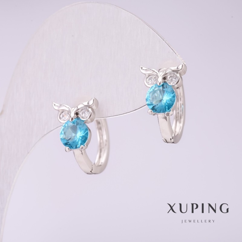 Xuping Ohrringe Eulen mit blauen Steinen, 15×9 mm, Rhodiumbeschichtung