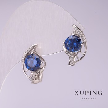 Ohrringe Xuping mit blauen Steinen, Rhodiumbeschichtung, 17×10 mm