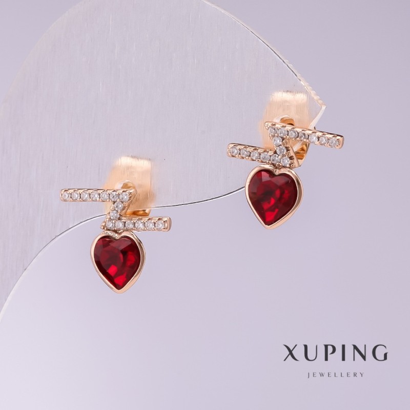 Xuping Ohrringe – Herzform mit roten Steinen, 12×11 mm, vergoldet