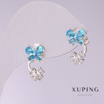 Ohrringe Xuping 'Schmetterlinge' mit hellblauen Steinen 15 × 9 mm Rhodiumbeschichtung