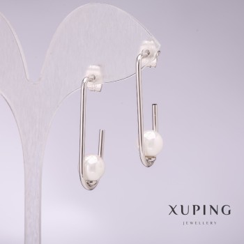 Ohrringe Xuping mit weißen Mallorca-Perlen 33×8 mm rhodiniert