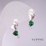Xuping Ohrringe – Herz-Girlande mit grünen Steinen, 17 × 7 mm, Rhodiumbeschichtung
