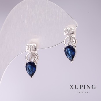 Ohrringe Xuping mit blauen Steinen 15×5 mm Rhodiobeschichtung