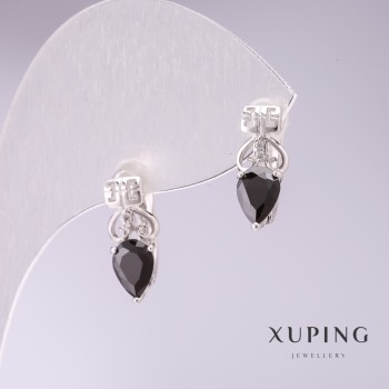 Ohrringe Xuping mit schwarzen Steinen 15×5 mm Rhodiumbeschichtung
