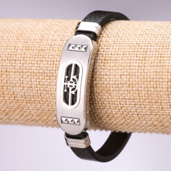 Armband aus Öko-Leder mit Anker, Länge 20 cm, Dicke 10 mm, Farbe Rhodium