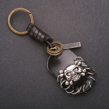 Herren-Schlüsselanhänger aus Öko-Leder, Schädel-Design, Länge 12 cm