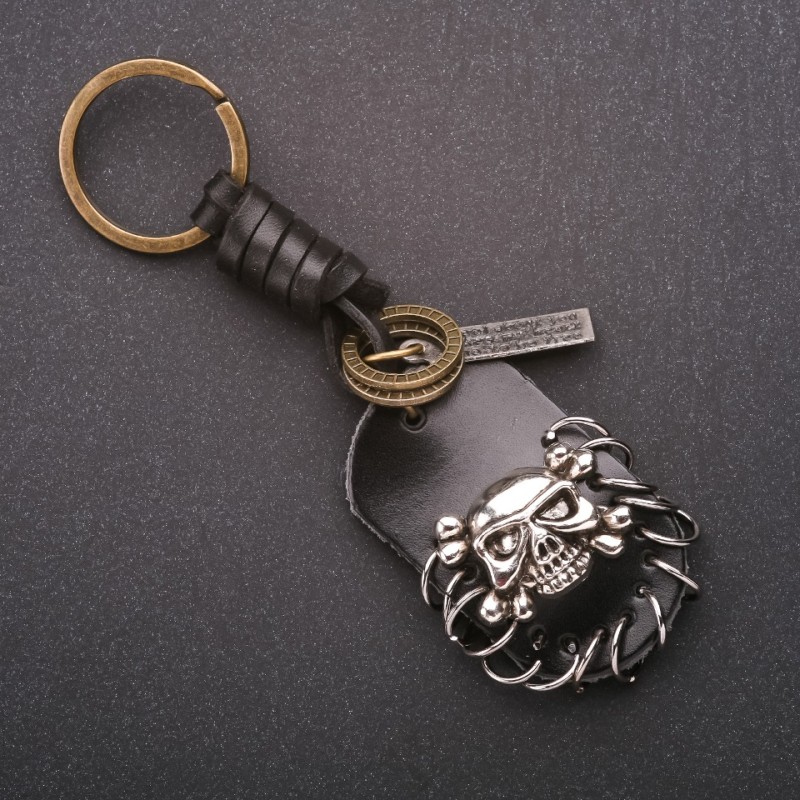 Herren-Schlüsselanhänger aus Öko-Leder, Schädel-Design, Länge 12 cm
