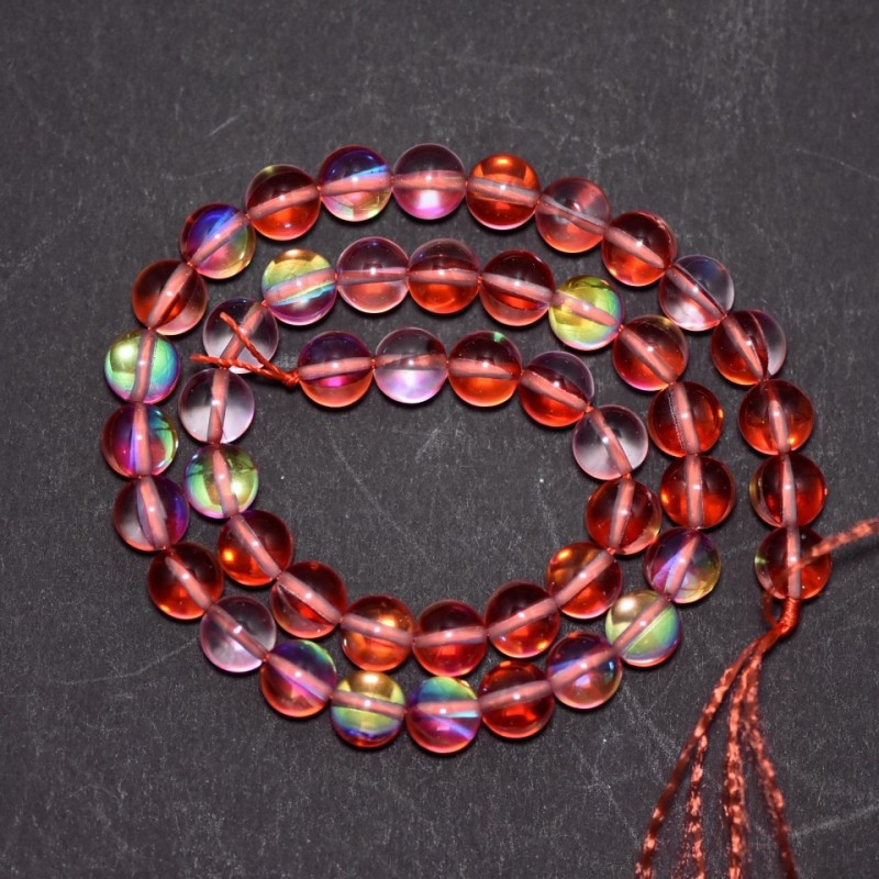 Rote Opalglas-Perlen, glatte Kugeln, aufgefädelt auf Schnur, Durchmesser 8 mm, Länge ca. 38 cm (±)