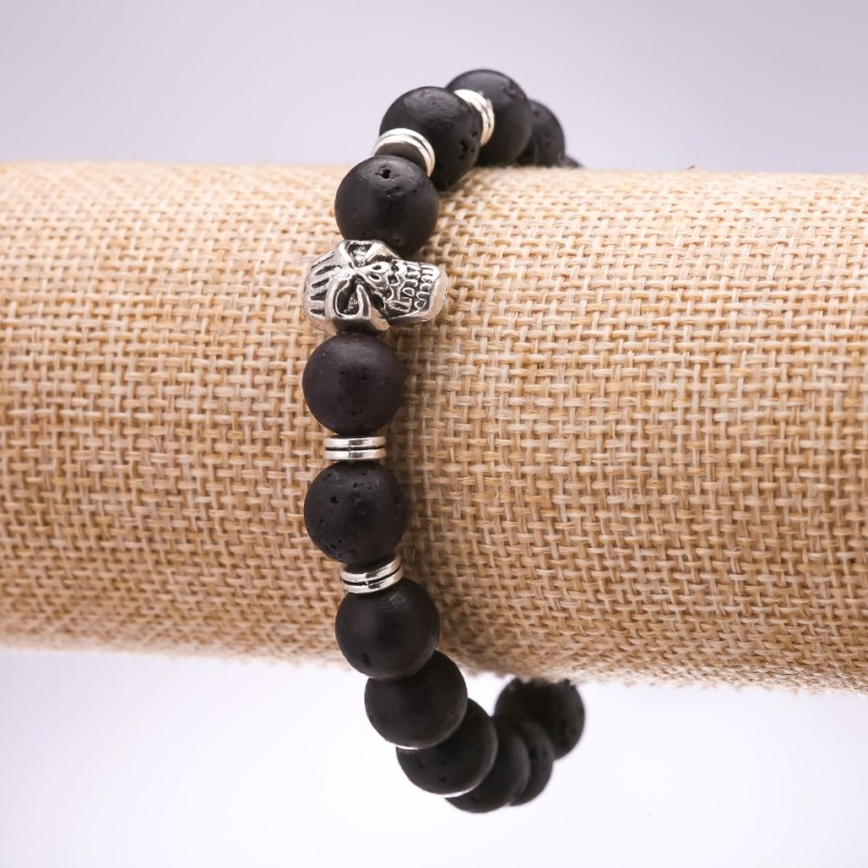 Armband aus Lavastein «Schädel», Ø 10 mm, Länge 18 cm, auf Elastikband