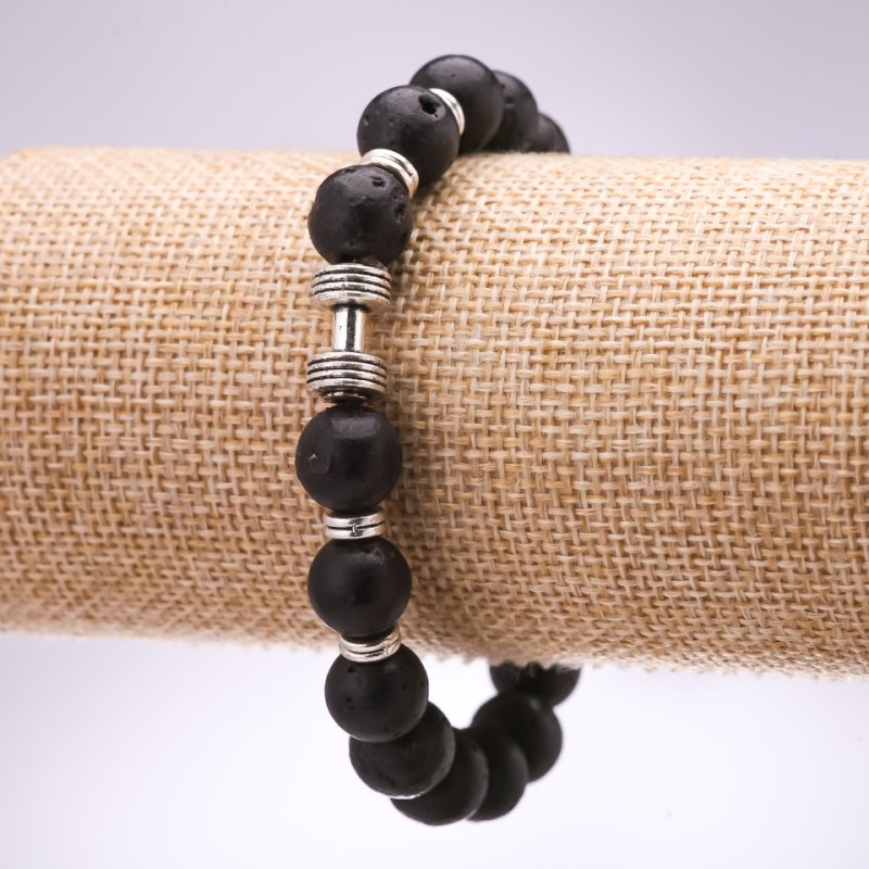 Armband Lavastein-Hantel, Ø 10 mm, Länge 18 cm, elastisch