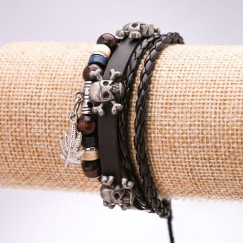 Armband aus Öko-Leder mit Schädel-Motiv, verstellbare Länge 18–24 cm, schwarz