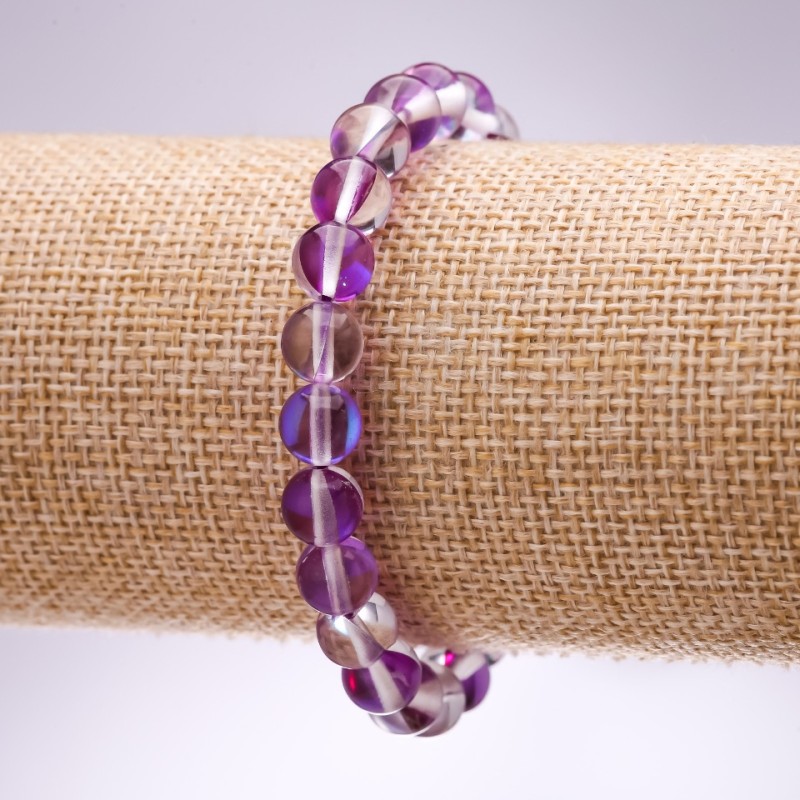 Armband aus violettem Opalglas, glatte Kugeln Ø 8 mm, Länge 18 cm, auf Elastikband