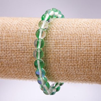 Armband aus grünem Opalglas – glatte Kugeln, Durchmesser 8 mm, Länge 18 cm, elastisches Band