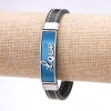 Unisex-Armband Love aus Gummischnur, Stahlplatte, blau, Dicke 12 mm, Länge 20 cm