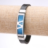 Unisex-Armband Zickzack aus Öko-Leder mit Edelstahlplatte, blau, Dicke 12 mm, Länge 20 cm