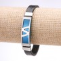 Unisex-Armband Zickzack aus Öko-Leder mit Edelstahlplatte, blau, Dicke 12 mm, Länge 20 cm