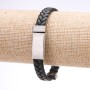 Unisex-Armband mit griechischem Ornament, geflochtenes Öko-Lederband, Stahlplatte, Dicke 12 mm, Länge 20 cm