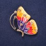 Ausverkauf! Brosche Schmetterling mit gelben Strasssteinen, Emaille in Gelb, Rot und Violett, 45 × 32 mm, Gelbmetall