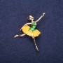 Reduziert! Brosche Ballerina Gelb-Grün Emaille 45×45 mm Gelbmetall