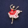 Brosche Ballerina rote Emaille, 50 × 34 mm, gelbes Metall