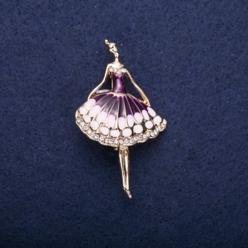 Ausverkauf! Brosche Ballerina violette Emaille 50×30 mm gelbes Metall