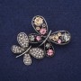 Ausverkauf! Brosche Schmetterlinge mit Strasssteinen, Farbe Gelb, Flieder und Grau, 45×35 mm, silberfarbenes Metall