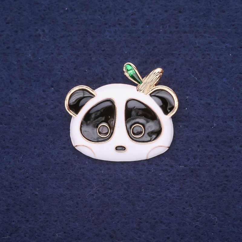 Ausverkauf! Brosche Panda Emaille Weiß-Schwarz-Grün, 28 × 24 mm Gelbmetall
