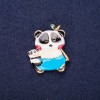 Panda-Brosche mit Emaille in Weiß, Hellblau und Beige, 32 × 28 mm, Gelbmetall