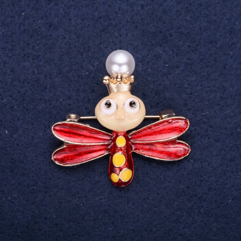 Ausverkauf! Brosche „Prinzessin der Schmetterlinge“ mit Strasssteinen, Emaille, Farben Rot, Gelb, Weiß, 37×38 mm, goldfarbenem Metall
