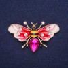 Sale! Brosche Schmetterling-Bienen-Motiv, Emaille mit Stein, Strass, Farben Rot, Weiß, Gelb, Schwarz, Himbeerrot, 53×30 mm, goldfarben