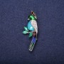 Sale! Papageienbrosche mit Emaille und Strasssteinen, Farbe Blau, Türkis, Grün und Weiß, 50×20 mm, silbernes Metall