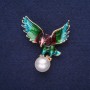Ausverkauf! Brosche 'Adler' mit Perle, Emaille – Farbe Meereswelle, Burgunderrot, Grün, Violett, mm, goldfarbenes Metall