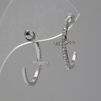 Ohrstecker in Kreuz-Design mit Strasssteinen, Silberoptik, 35 × 12 mm