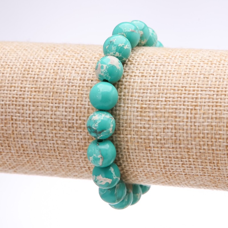 Armband aus Varizit (gepresst) grüne glatte Kugel, Durchmesser 10 mm, Länge 18 cm, auf Elastikband