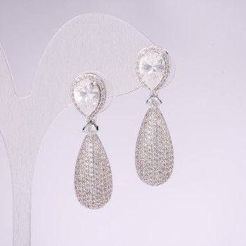Abendohrringe Serie 925 mit weißen Steinen, 38×10 mm, silberfarbenes Metall